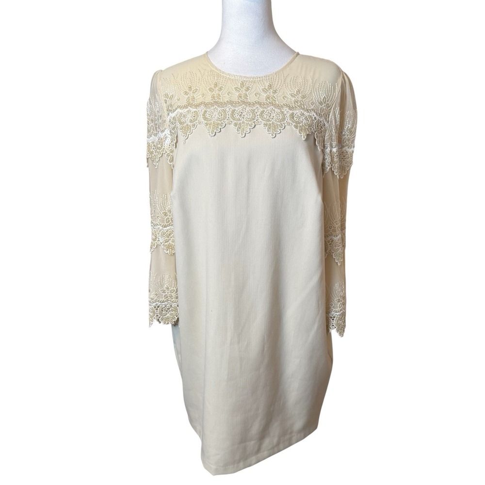 NWT Anthropologie Darling Cream Ivory‎ Lace Trim Dress Large Bridal Wedding